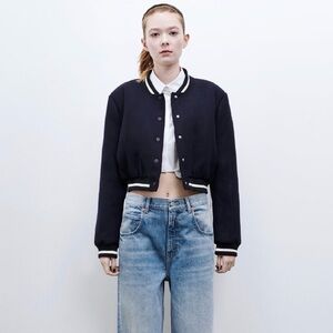 Zara Dark Blue Bomber Jacket with White Details